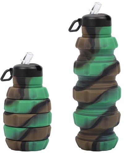 BELLE VOUS Botella Agua Plegable - Cantimplora Plegable de Silicona Sin BPA y Antigoteo - Botella Agua 500ml - Botella Gimnasio Camping Senderismo Viajes Oficina - Camuflaje