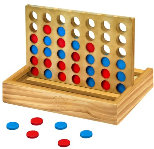 VingaHouse Wooden Line Up 4 Educational Board Game Toys 4 In a Line Toy | Classic Family Games Strategy Game for 2 Players Four In a Row Educational Toy Gifts for Children Adults [Retro Wooden Style]