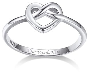 Bestyle Herz Ring Silber 925 Damenring mit Text Gravur Knotted Heart Fingerring Eheringe dünner Vorsteckringe, Weißgold, Ringgröße 62