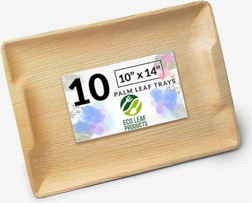 ECO Leaf 20 Disposable Wooden Serving Platter | Large 14x10 inch (35x25cm) |Like Bamboo Party Plates | Eco-Friendly, Biodegradable Heavy-Duty Plate for Wedding, Party & Picnic | Microwave & Oven Safe