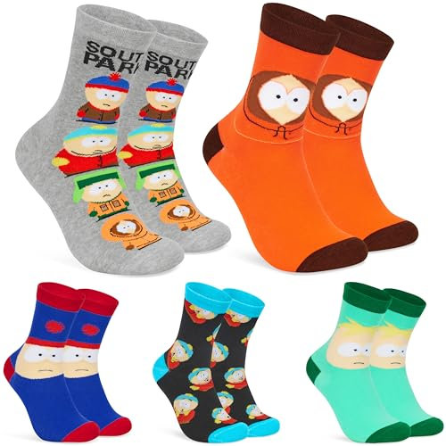South Park Socken Herren, 5er-Pack Lustige Socken Männer Teenager, Motiv Calf Socks Men - Geschenke für Männer