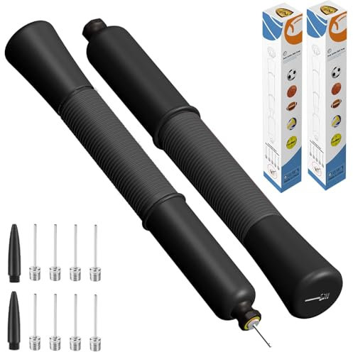 Ball Pump with Needle Storage(Never Lose Pin) Football Pump with 10 Needles and Extendable Cable, Soccer Football Pumps, Volleyball Pump Rugby Ball Inflator - Great for All Balls - 2 Pack
