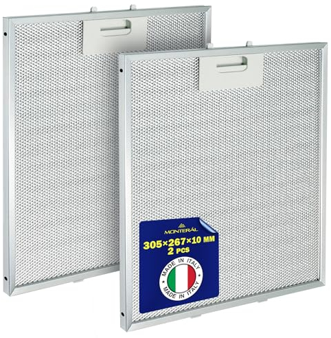 2 Pieces Cooker Hood Grease Filter Aluminium 305 x 267 x 10 mm with the Original Code GRI0144264A for Elica - MADE IN ITALY - Warranty 10 Years - MONTERAL