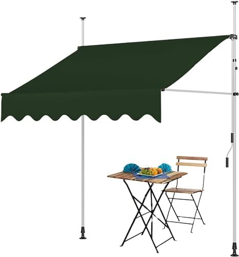 Einziehbare Markise, Markisen für Terrasse wasserdicht, Balkon-Klemmmarkise, Außenüberdachung, UV-beständig, Haustür-Markise,B/Grün,W-3.5M