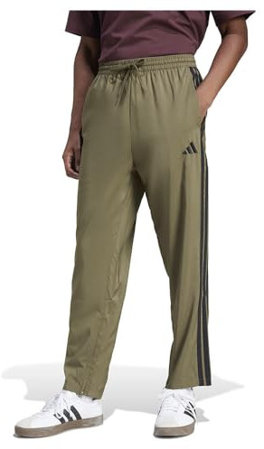 adidas Men's Essential Three Stripes Stanford Pant Open Hem, Olive Strata/Black, M
