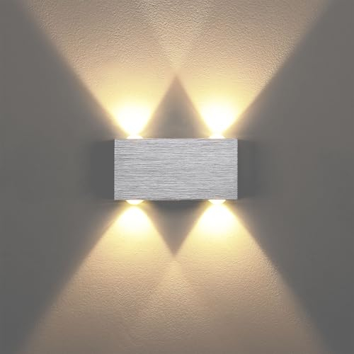 Lightsjoy LED Wandleuchte Innen Silber Wandlampen Innen Modern Up and Down Wandlicht Aluminium Wand Belechtung Flurlampe Flur für Schlafzimmer Korridor Wohnzimmer Treppe usw Warmweiss