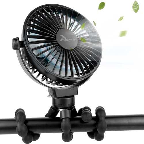 SHIYOUO Portable Stroller Fan Pram Fan, Flexible Tripod Clip On Fan, 3 Speed 720° Rotatable Personal Desk Fan with Battery Operated, Mini Handheld Fan for Car Seat Crib Bike Treadmill Camping-Black