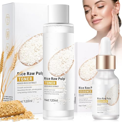 Rice Toner Gesichtswasser, mit Rice Serum, Rice Toner Koreanisch, Anti Aging, Anti-Wrinkle, Aufhellend und Feuchtigkeitsspendend, Reis Gesichtspflege Set für Frauen und Teenage Mädchen