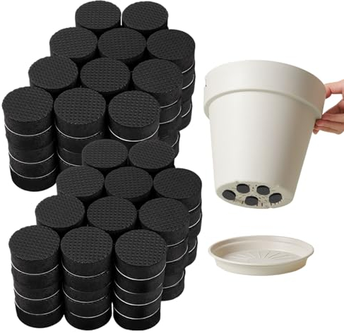 EUPSIIU 60 Pieces Invisible Garden Pot Mat, Non-Slip Plant Pot Risers With Strong Self Adhesive Pad, Eva Foam Flower Pot Feet Pads for Indoor Outdoor Plants Pots, Better Water Drainage (Black)