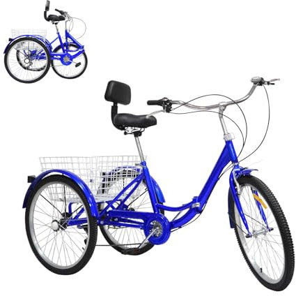 24 Zoll faltbares Dreirad für Erwachsene, Dreirad mit 7 Gängen, dreirädriges Cruiser-Fahrrad aus Kohlenstoffstahl, dreirädriges Lastenfahrrad mit Einkaufskorb-Rückenlehne für ältere Menschen zum EIN