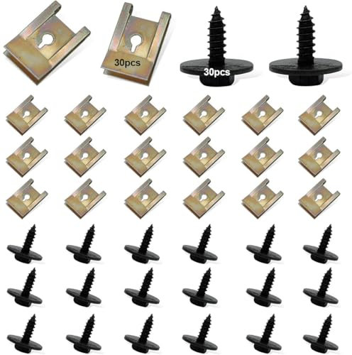 60 Pièces U-Clips Fixation et Vis Kit Universal Metal,Fixation Voiture Kit de Clip à Vis et Écrou Écrous Fixation,U-Nuts de Panneau de Porte de Voiture,Clips de fixation