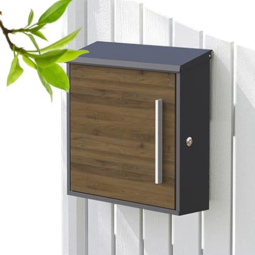FSADYANG Briefkasten,briefkasten groß,Wandbriefkasten für Draußen, Wetterfeste Briefkästen für Draußen, Walnuss-/Pappel-Finish, Edelstahlmaterial, Regenfest und Langlebig(Natural)