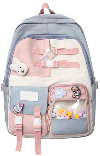 Itkcozcg Modische Handtasche für Damen und Herren, koreanischer bunter Nylon-Rucksack mit transparenter Tasche, Laptoptasche, großes Fassungsvermögen, Schultasche, Büchertasche, Tagesrucksack, blau,