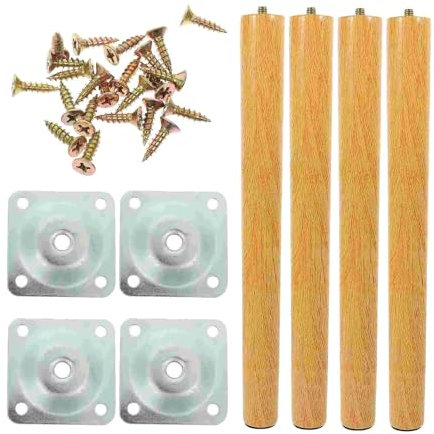 DimyFew Lot de 4 Pieds de Meuble Bois Droit et Inclinés Massif, Pieds de Rechange pour Canapé, Armoire, Lit, Tiroir, Fauteuil, Table avec Accessoires, 60CM