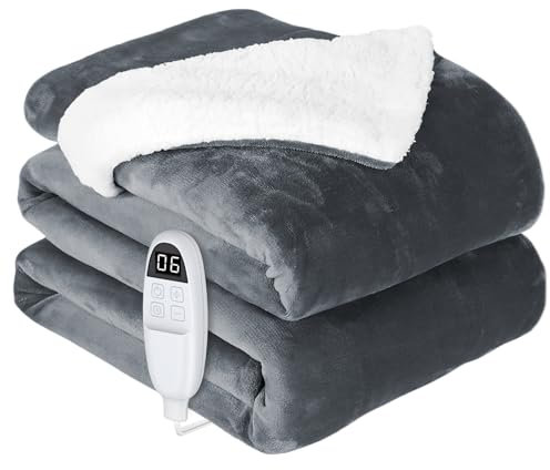 anysun Heated Blanket 200 x 150cm, Warmth Electric Blanket with 6 Heat Levels, 10 Hours Timer Auto Off, Soft Heated Throw Overheat Protection, Machine Washable