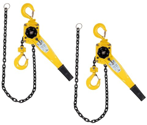 Mytee Products 2 Pack Viking Manual Lever Chain Hoist 1-1/2 Ton 3000 lbs 20' Lift 2 Heavy Duty Hooks, 360° Rotation Hook, Chain Come Along for Lifting Pulling Construction Building Warehouse