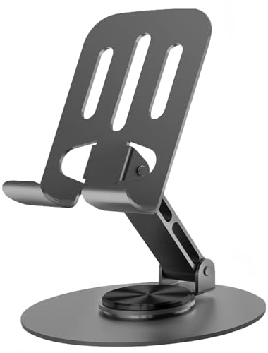 Lusosh Universal Metal Cell Phone Stand, Grey | Multi-Angel Adjustable, 360° Rotation, Non-Slip Metal, Compatible with iPhone 17 16 Pro Max and All Smartphones