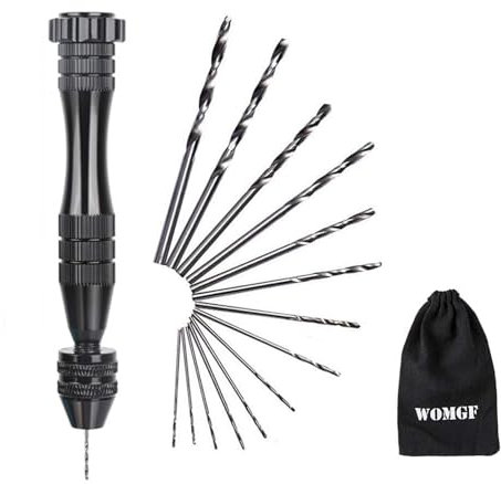 WOMGF 12cm Handbohrer mit 14 Stück Mikro Spiralbohrer-Bits 0,5 mm-3 mm Schwarz Hand Drill Große Modellbau Bohrer