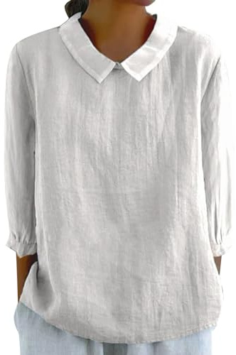 Cocila Chemises à Manches Courtes en Coton Et Lin pour Femmes Ample Col Rond DéContracté Boho Vintage Chemisier Brodé éTé T Shirts Faux Costume Vetement Fete Nouvel an Femme Haut Femme