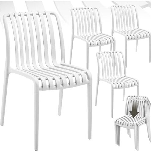 TecTake® Set of 4 Garden Chairs in Light, Airy Design, Outdoor Chairs in Weather-Resistant Plastic with Slatted, Curved Seat, Stackable Garden Chair Set for Backyard, Patio, Balcony - Cream