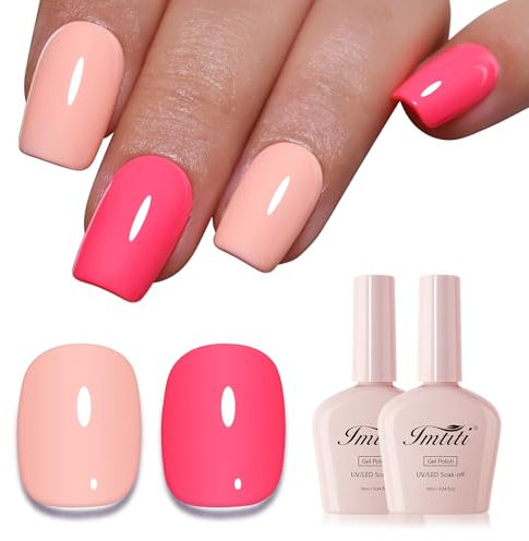 Imtiti Set di smalti gel estivi, 2 colori di smalto rosa e rosa nudo per manicure a casa (0.34Fl Oz*2-999)