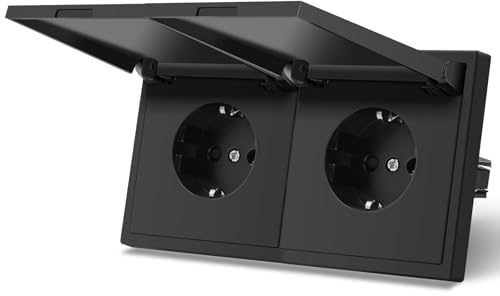 MVAVA Schuko Steckdose EU-Standard 2 Fach Feuchtraum Unterputz Steckdose Schwarz Einfache Installation 80mm*150mm 3-Draht Erforderlich