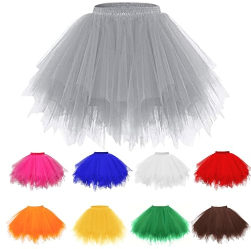 DRALOFAO Damen Tüllrock Tütü Rock 50Er Ballett Unterrock Multi-Schichten Mini Tüll Rock Elastische Hohe Taille Ballettrock Petticoat Tanzkleid Halloween Karneval Kostüm