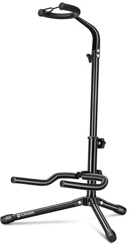 CAHAYA Gitarrenständer, 22 cm Gepolstert, Faltbar, Stabil, Höhenverstellbar | Für viele E-, Akustik- und Bassgitarren; 5 mm Polsterung, Halssicherung, kompakt für Zuhause, Proberaum und Studio