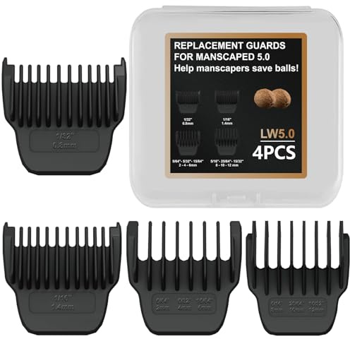 4 Pack Guards for Manscaped Lawn Mower 5.0 - Adjustable Lawnmower 5.0 Trimmer Guards with Organizer, Waterproof Guide Replacement for Manscaped 5.0 Attachments, 8 Cutting Lengths from 1/32 to 15/32