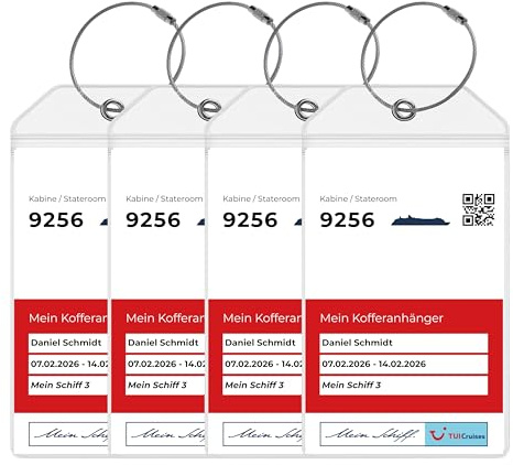 Mein Schiff Kofferanhänger [4er-Pack] – Wasserfest & Robust aus Transparentem PVC – Gepäckanhänger für Mein Schiff Kreuzfahrten 2026, 2027, 2028 – Kreuzfahrt Zubehör