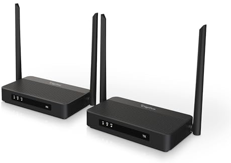 DIGITUS Wireless HDMI KVM Extender – UHD 4K 60 Hz – bis 100 m Reichweite | Set aus Transmitter und Receiver – Loop-Out, IR Infrarot – HDMI 2.0, HDCP 2.2 – IEEE 802.11.b/g/n/ac WiFi