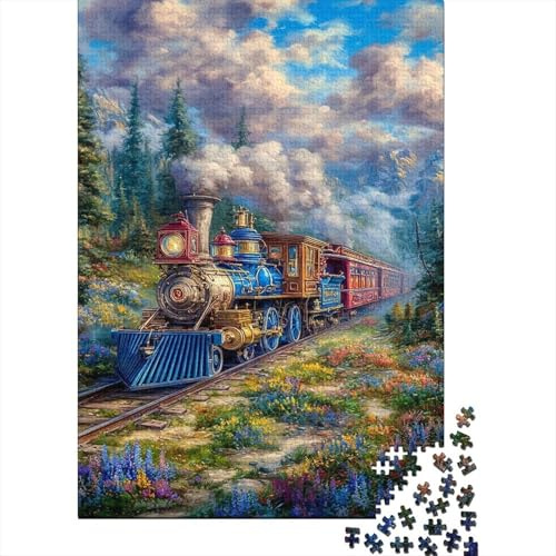 Dampfzug 1000 Teile Puzzle Papier Puzzle für Erwachsene Waldlandschaft Entspannung Konzentration Familienspaß Deko Geschenk 70x50cm/1000pcs