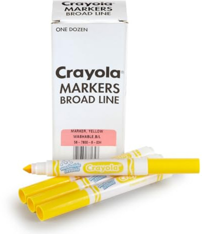 Crayola Washable Markers - Yellow (12ct), Kids Broad Line Markers for Classrooms & Teachers