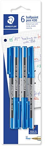STAEDTLER 430 M3BK6 stick Kugelschreiber Linienbreite M, 0.45 mm, 6 Stück auf Blisterkarte, blau