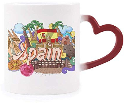 DIYthinker Prado Mariscos España Graffiti Morphing de Calor de la Taza Copa Sensible Corazón Rojo