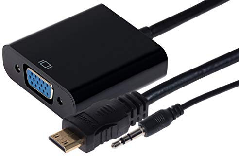 Maplin Mini HDMI Male to VGA Female Adapter 3.5mm Jack USB Power Port, 0.15m Cable