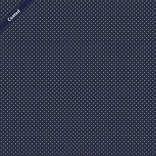 Stoff Meterware Beschichtet – Abwischbar, wasserabweisend & schmutzabweisend – Outdoorstoff für Kissen, Tischdecken, Taschen, Deko – 1 Meter (Punkte 2 mm Marine)