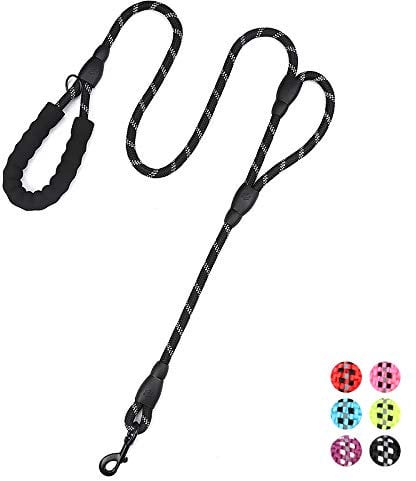 Strong Rope Dog lead 6ft Long with Two Padded Handles,Heavy Duty,Reflective Double Handle Training Dog Lead for Large Dogs or Medium Dogs,Dual Handles Leash(Black)