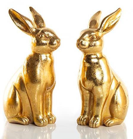 Logbuch-Verlag 2 große goldene Hasen Osterhasen 22 cm Osterdeko Paar Figuren zum Hinstellen Ostern Dekoration goldfarben