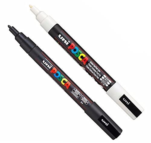 Uni POSCA PC-3M Lot de 2 Marqueurs Peinture 0,9-1,3 mm Noir et Blanc Multicolore