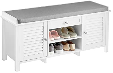 SoBuy FSR83-W Sitzbank mit Sitzfläche Schuhbank mit Stauraum Garderobenbank Truhenbank Schuhtruhe Dielenbank weiß BHT ca. 110x50x35cm