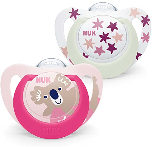 NUK Star Night & Day Schnuller für Babys | 18-36 Monate | Lutscher im Dunkeln | Silikon frei BPA | Koala rosa | 2 Stück