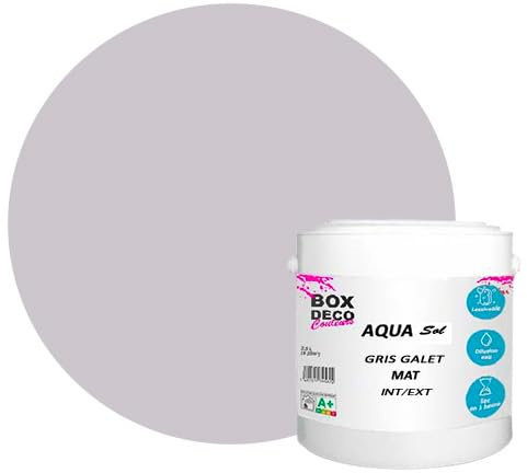 BOX DECO COULEURS Peinture Sol extérieur/intérieur acrylique haute résistance aspect mat Aqua Sol - 2.5Kg, Gris Galet
