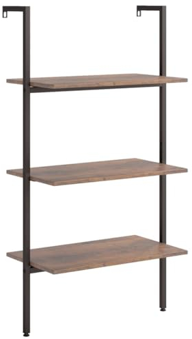 vidaXL Anlehnregal mit 3 Ablagen Bücherregal Büroregal Standregal Aktenregal Leiterregal Wandregal Bücher Regal Dunkelbraun Schwarz 64x35x120,5cm