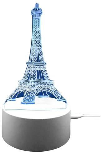 True Face 3D Optical Illusion Night Light, Touch LED Table Desk Lamp 7 Color Changing USB Charger Powered Touch Switch Desk Night Light for Kids Friends Gift Eiffel Tower