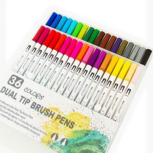 Samnuerly Aquarellstift 120 Farben Fine Liner Dual Tip Aquarell Art Maker Pinselstift Filzstift Set für Schulkunstbedarf 24 Farben Schwarz (12 Farben Weiß) (36 Farben Weiß)