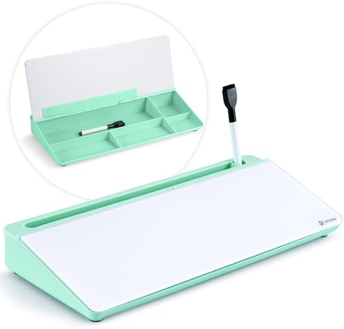 Varhomax Schreibtisch-Whiteboard aus Glas mit Trockenabwischfunktion, Desktop-Whiteboard mit Aufbewahrung, To-Do-Liste, Notizblock, Schreibtisch-Begleiter und Tastaturständer für Zuhause (Grün)