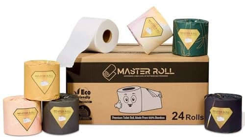 Master Roll Premium Bamboo Toilet Paper | 24 Rolls | 3-Ply, 300 Sheets | Eco Friendly Toilet Roll, Luxury, Soft, Strong, Absorbent, Vegan Friendly, Sustainable, Biodegradable, Plastic Free