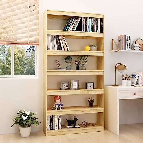 CKioict Vorratsschrank Mehrzweckschrank Wohnzimmer Regal Bücherregal/Raumteiler 100x30x200 cm Kiefer Massivholzfür Wohnzimmer, Schlafzimmer, Büro