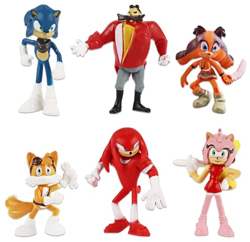 Xingsky Mini Figuren Set, Sonic Figuren Tortendeko 6 Stück Sonic Torte Topper, Geburtstagsdeko Torte für Kinder Mädchen Geburtstags Kuchen Dekoration Babyparty Modell Spielzeug Cupcake Toppers